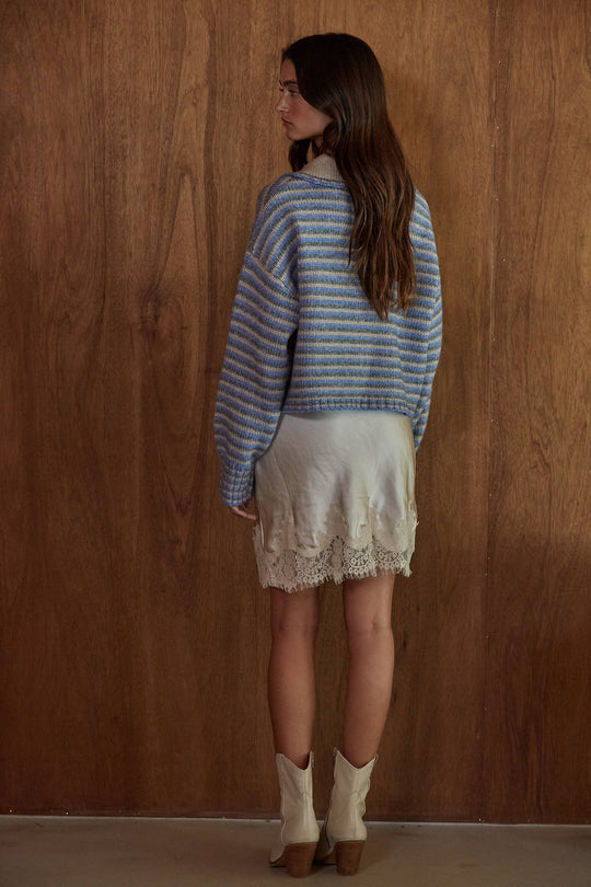 Striped Button Down Cardigan With Collar