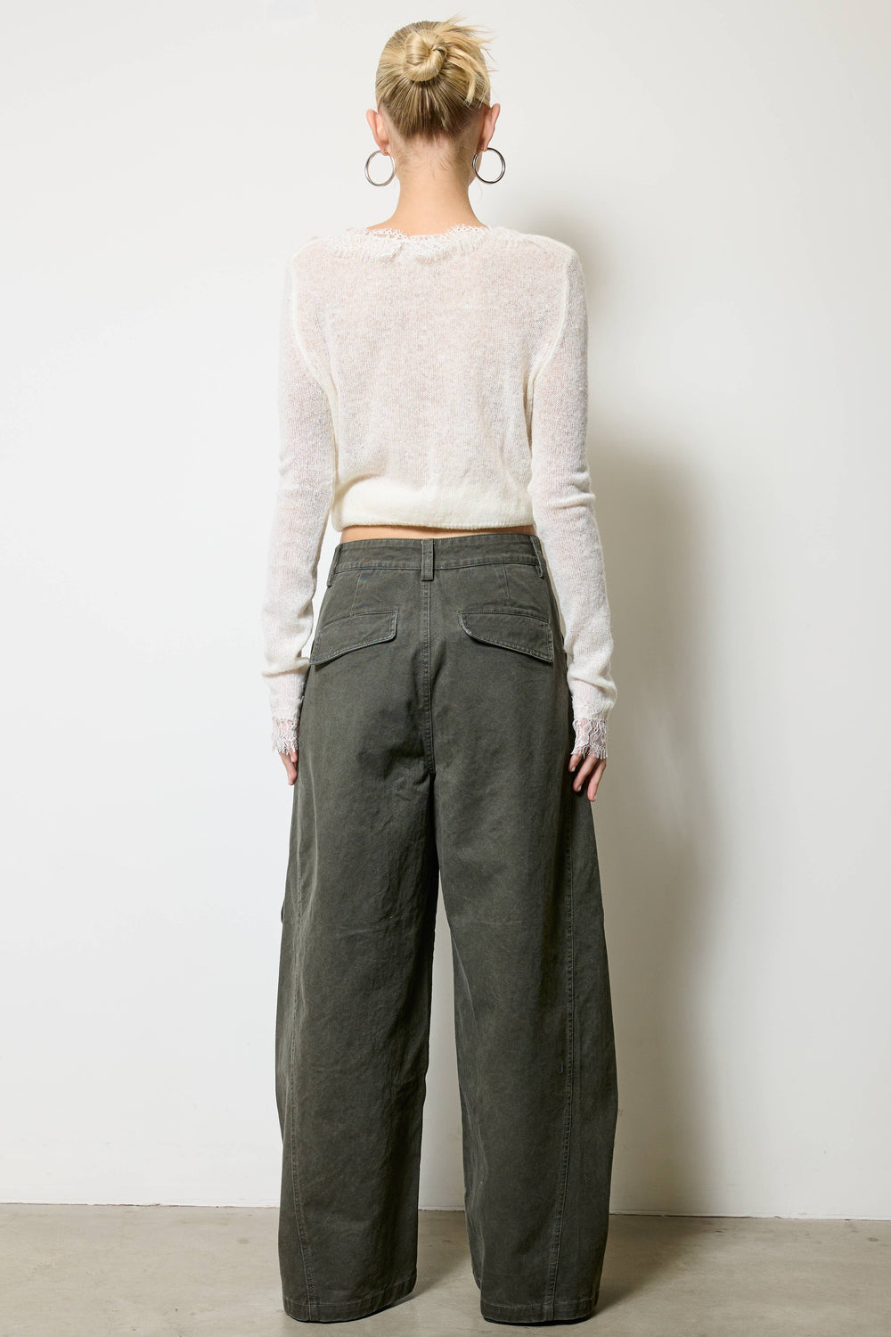 Wide Leg Twill Cargo Pants
