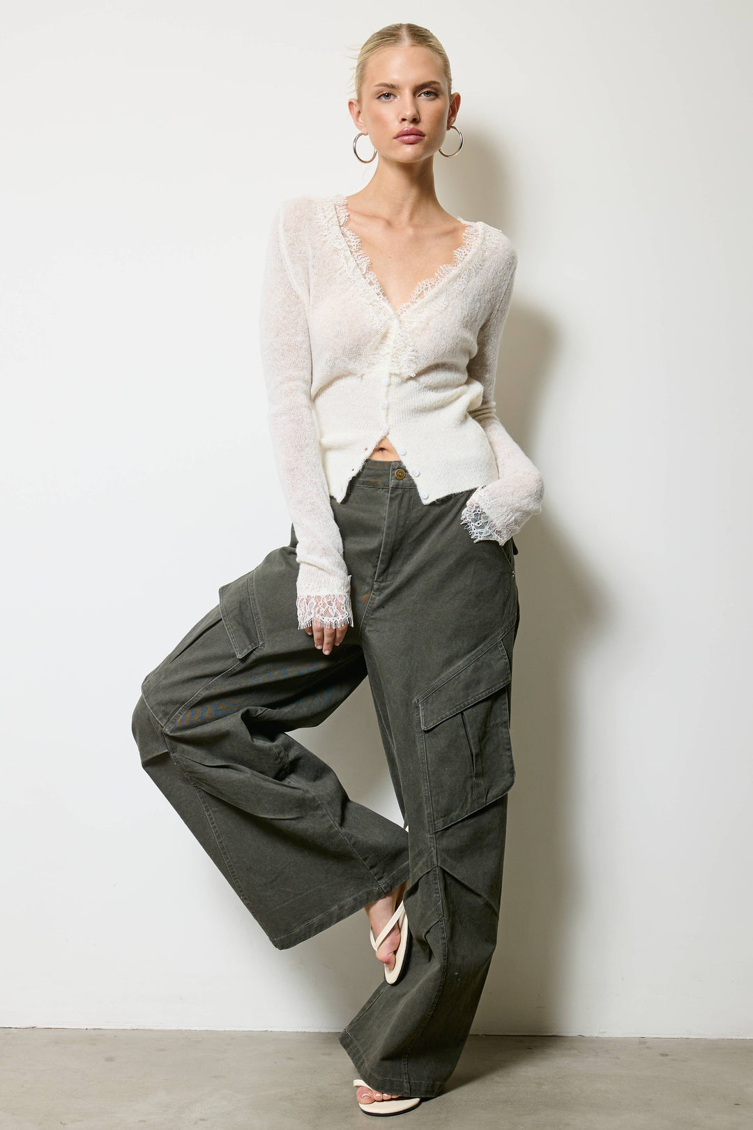 Wide Leg Twill Cargo Pants