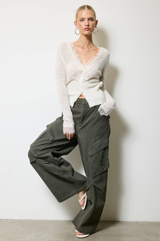 Wide Leg Twill Cargo Pants