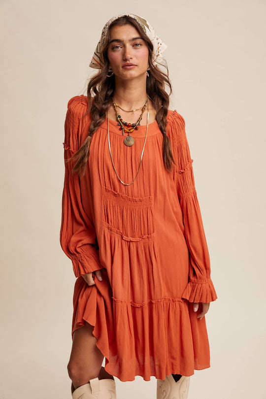 Smocked Tiered Long Sleeve Dress