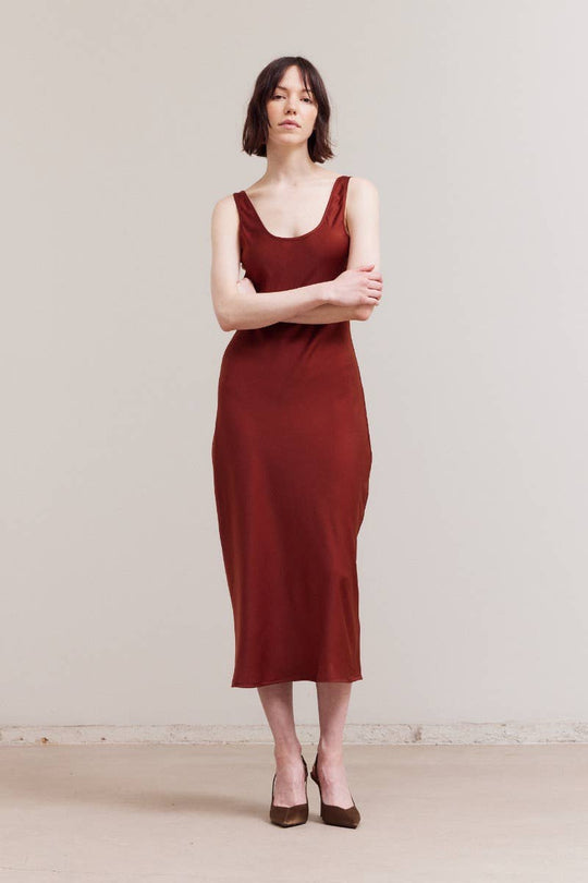 Satin Round Neck Midi Dress