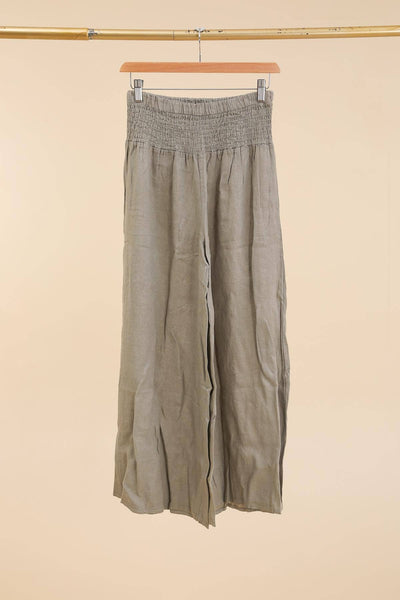 Linen Trousers With Elastic Cinched Waist
