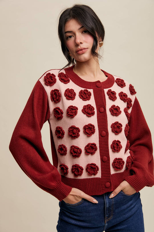 Rose Applique Knit Cardigan