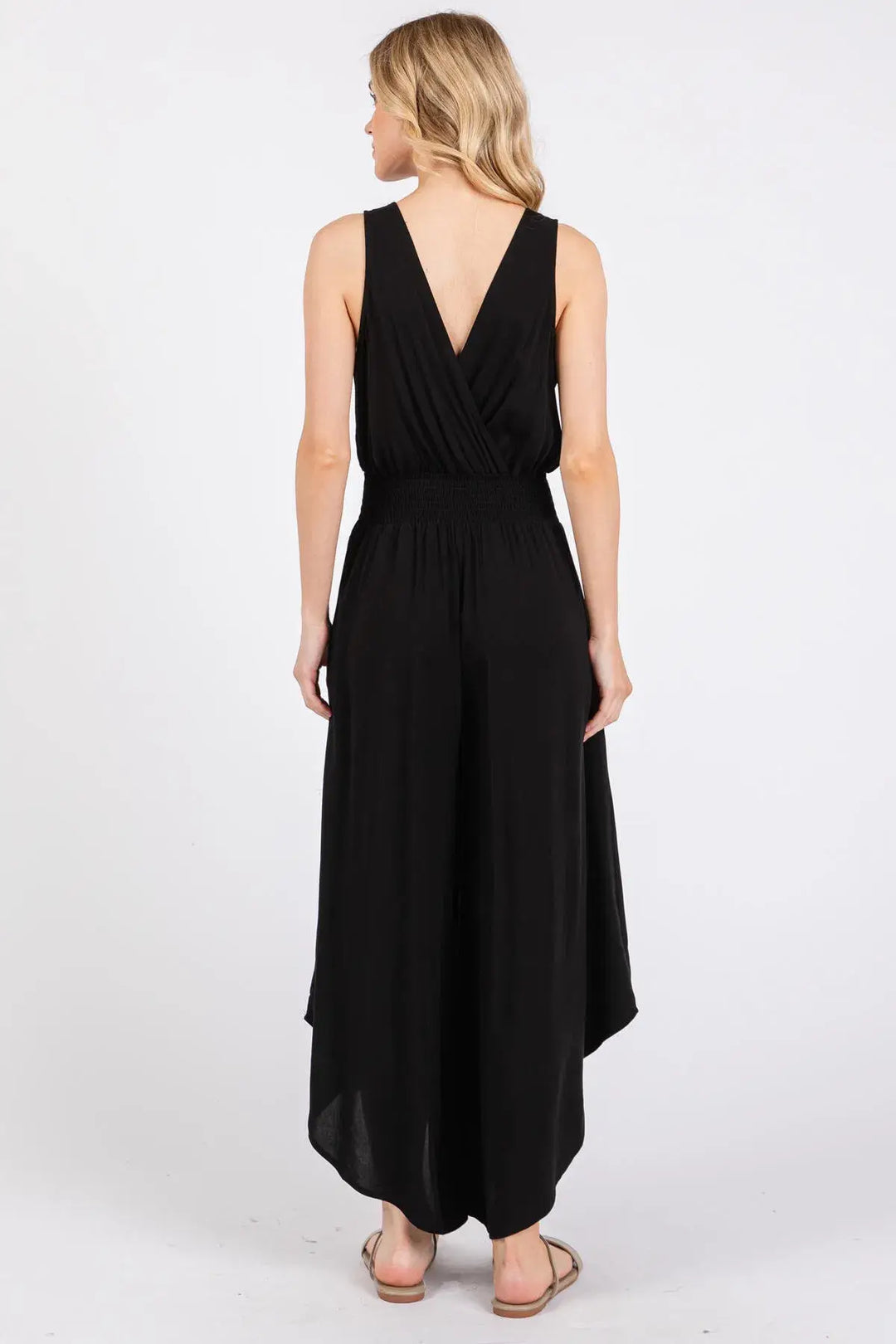 Black Smocked Waist Jumpsuit
