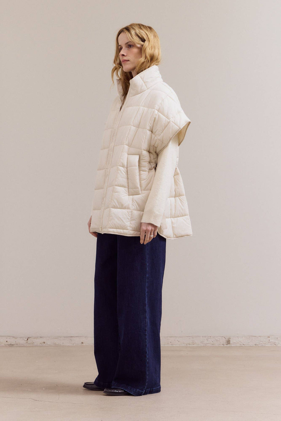 High Neck Quilted Vest in Cream