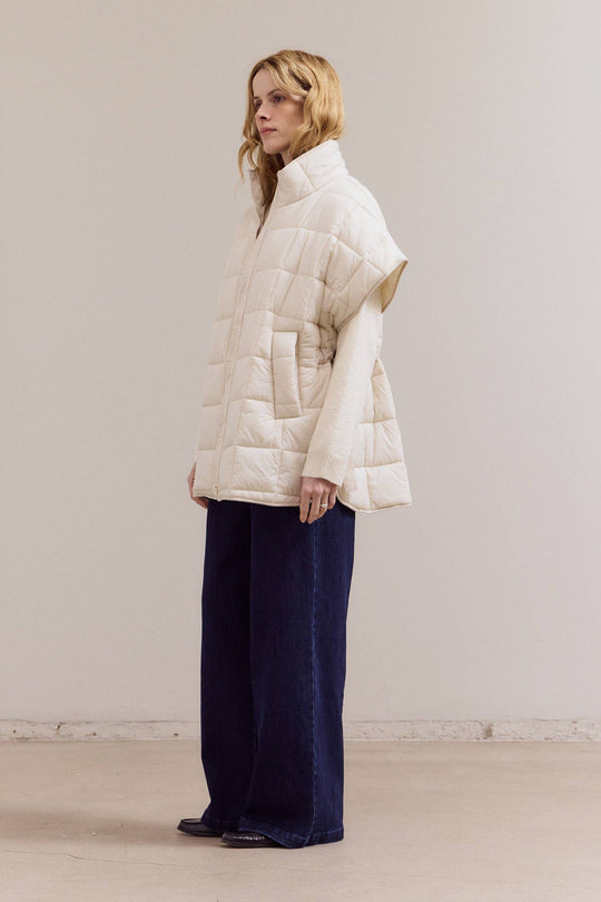 High Neck Quilted Vest in Cream