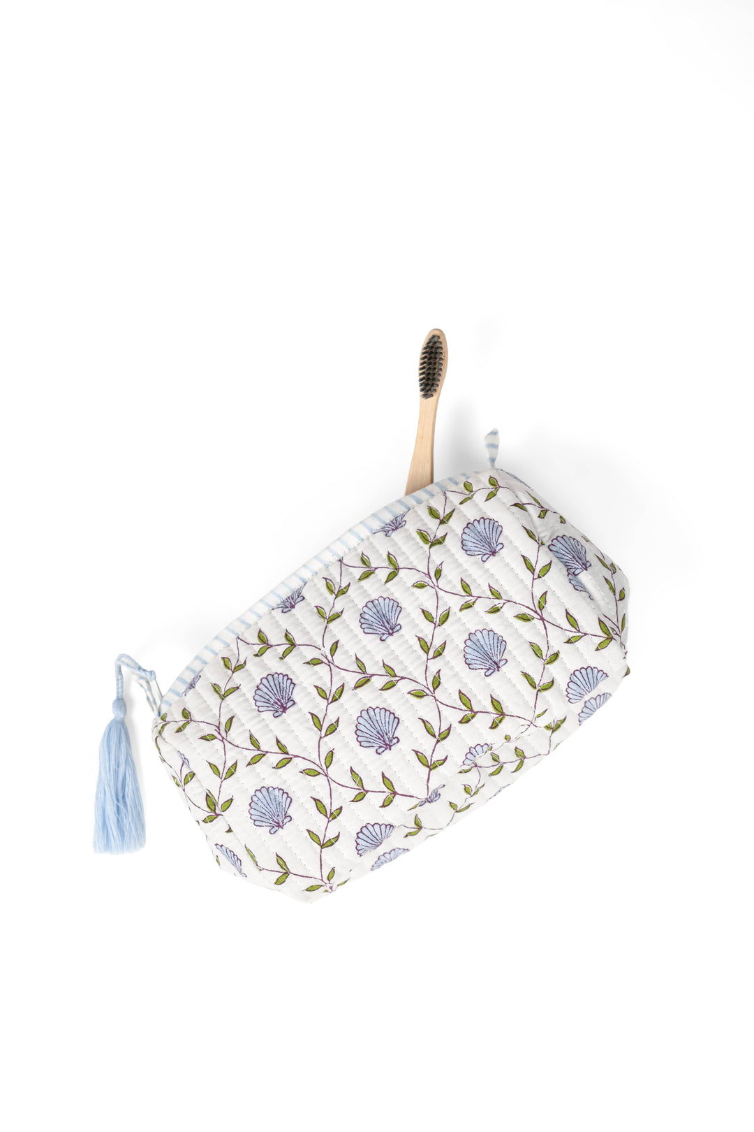 Blue Seashell Blockprint Makeup Bag
