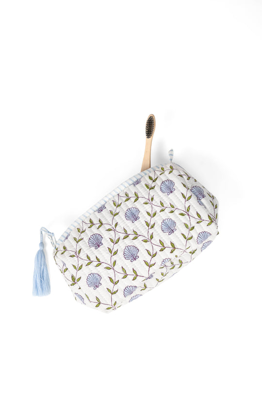 Blue Seashell Blockprint Makeup Bag
