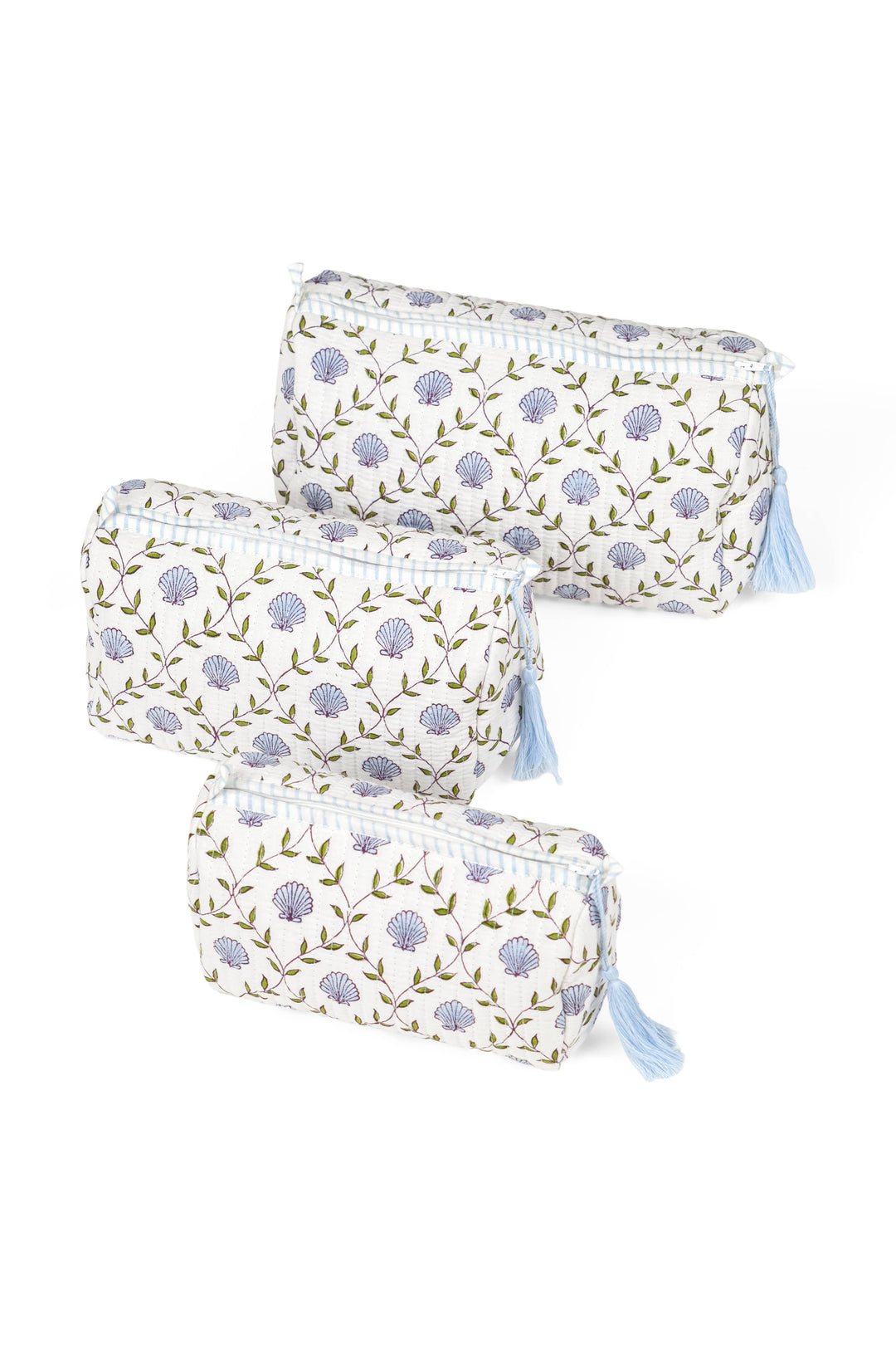 Blue Seashell Blockprint Makeup Bag