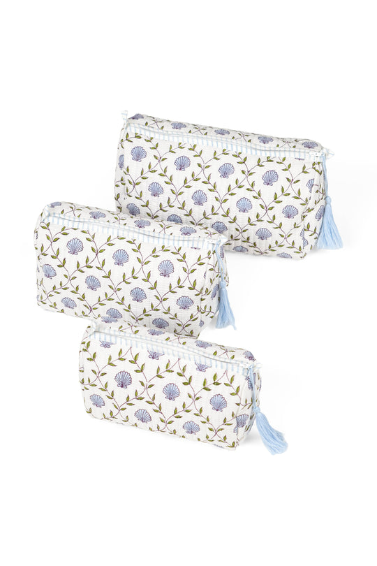 Blue Seashell Blockprint Makeup Bag
