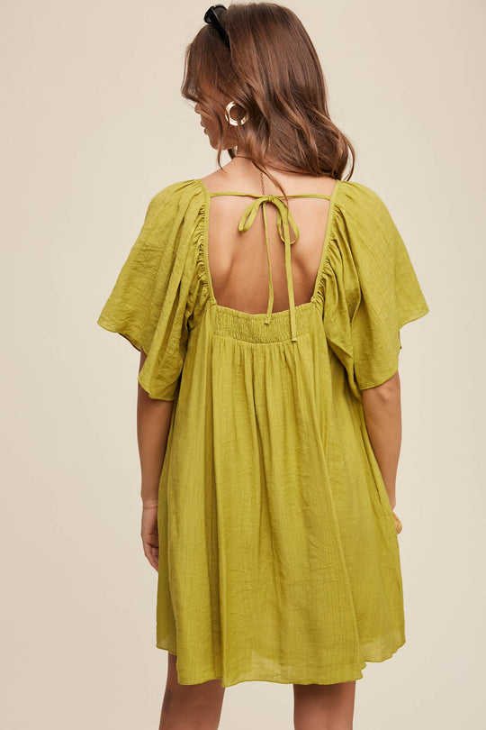 Textured A-Line Mini Dress with Flutter Sleeves
