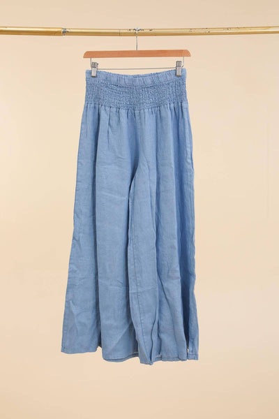 Linen Trousers With Elastic Cinched Waist