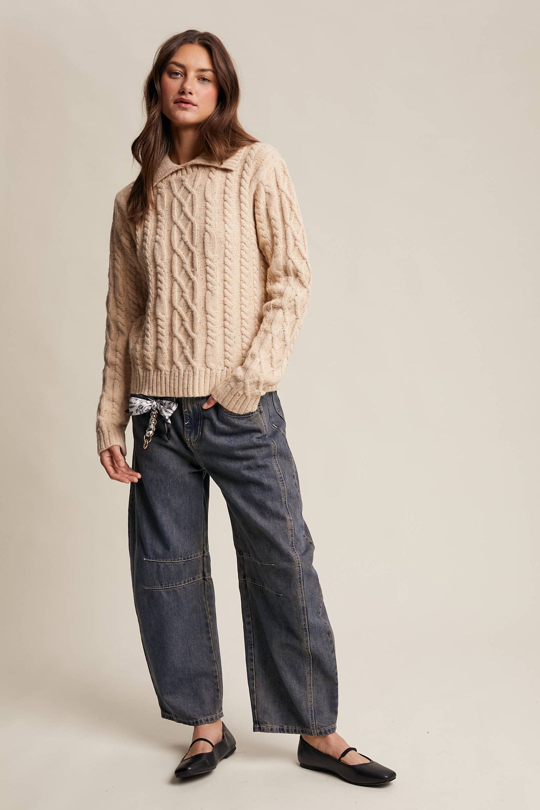 Collared Cable Knit Sweater