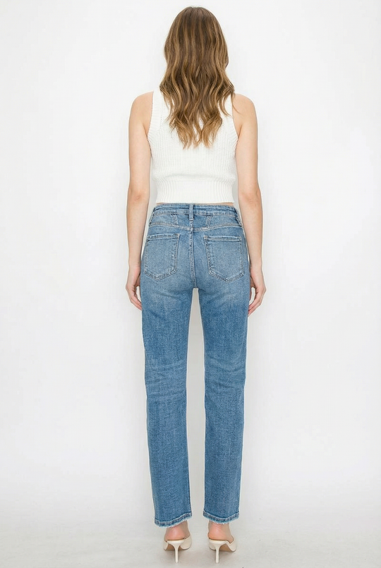 High Rise Straight Leg Jeans with Western Detailing