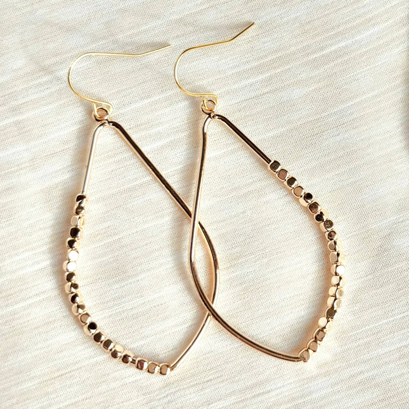 Gold Beaded Teardrop Earrings