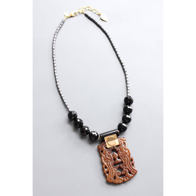David Aubrey Jewelry HYL319 Jade and black agate pendant necklace - Simple Good