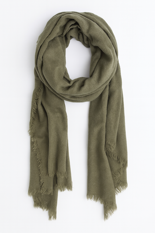 Olive Solid Cashmere Blend Woven Blanket Scarf