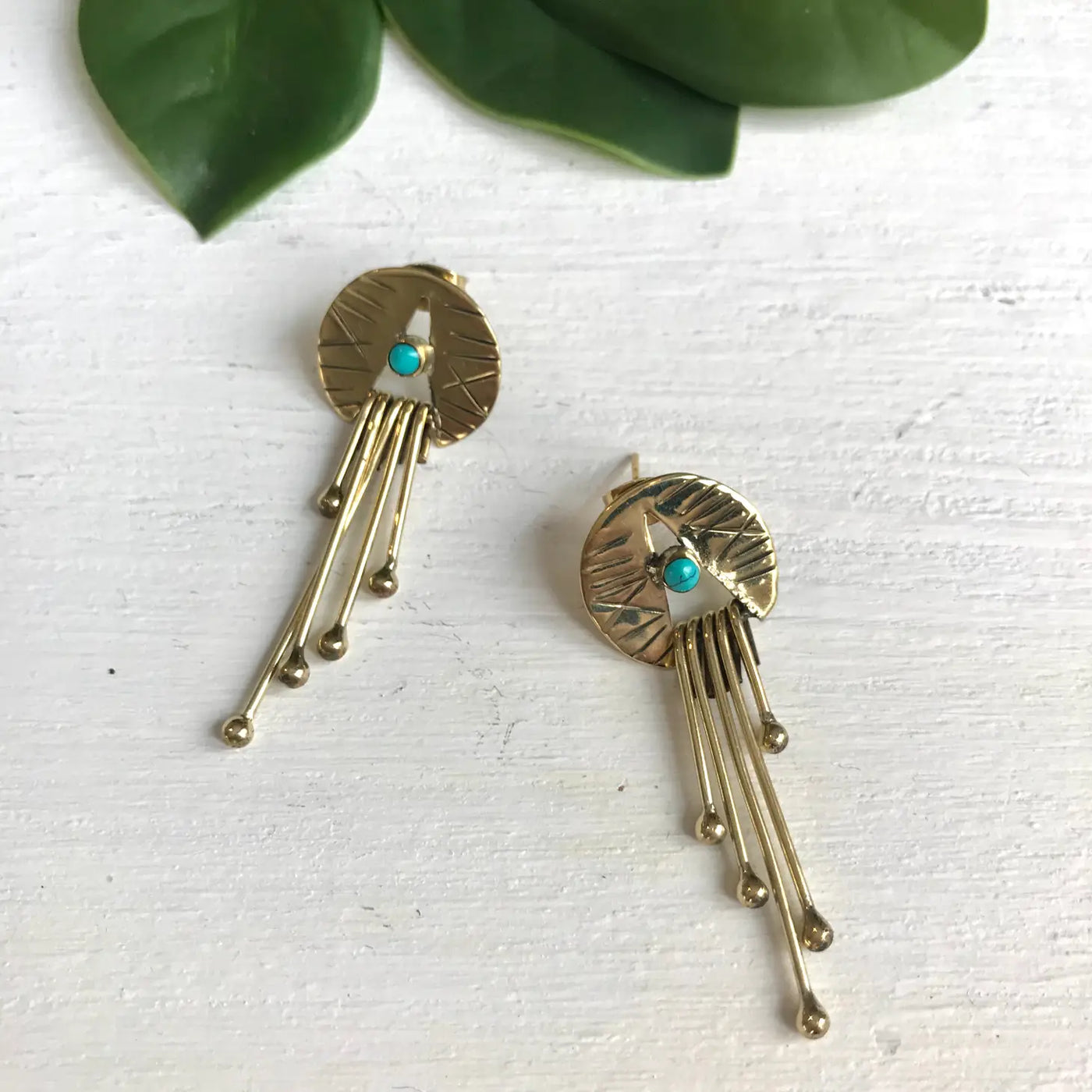 Baizaar Brass Turquoise Fringe Post Earring - Simple Good