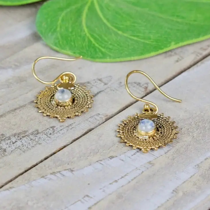 Baizaar Brass Circle and Stone Earrings - Simple Good