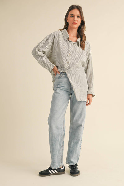 Stripe Gauze Button Down Shirt