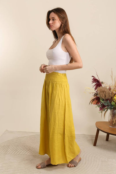 Linen Trousers With Elastic Cinched Waist