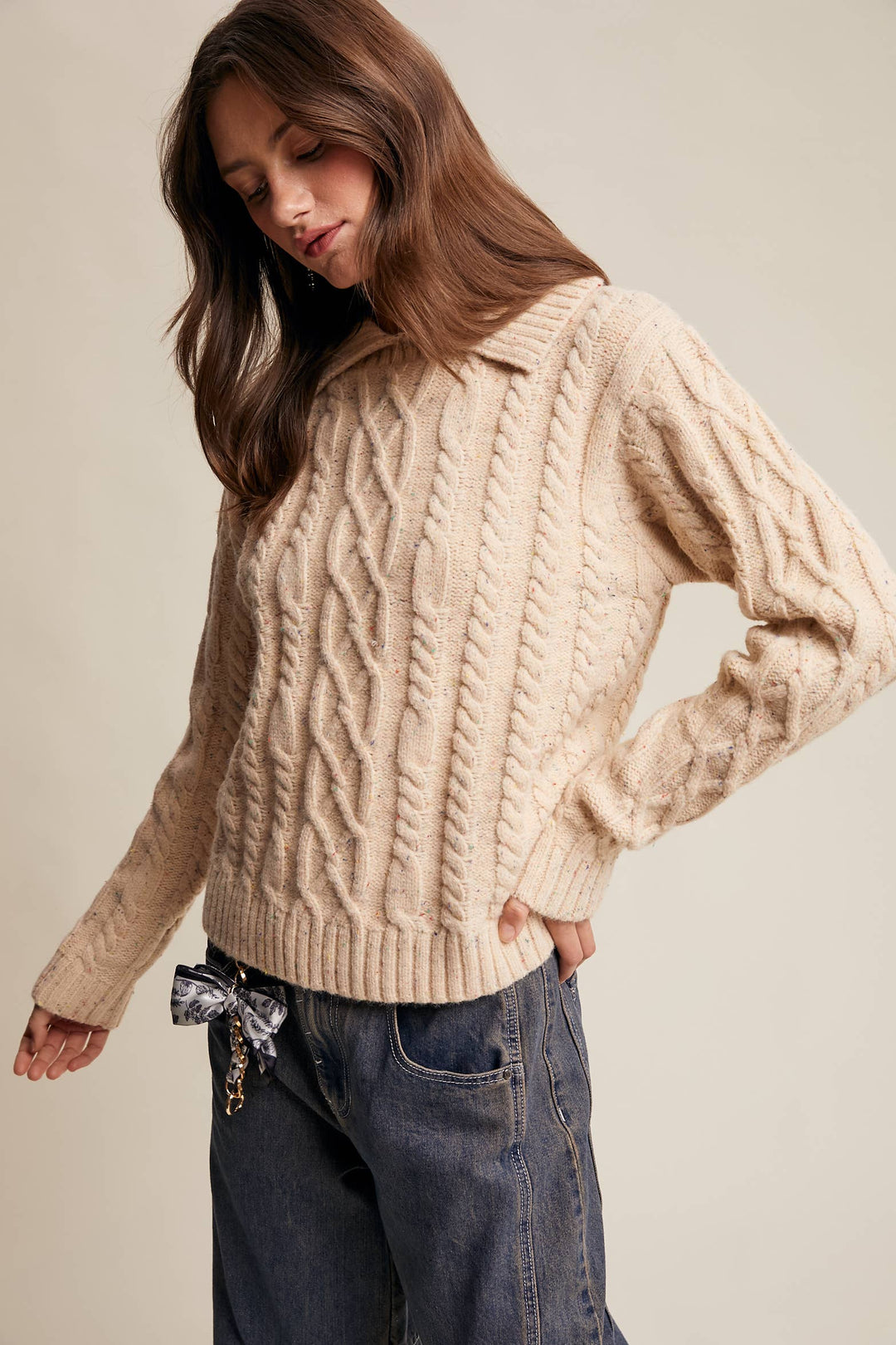 Collared Cable Knit Sweater