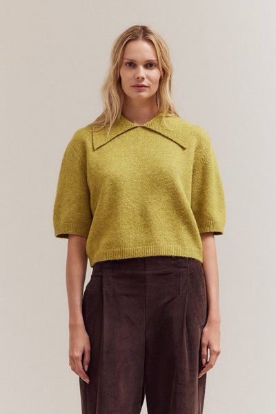 Three Quarter Sleeve Sweater with Large Collar