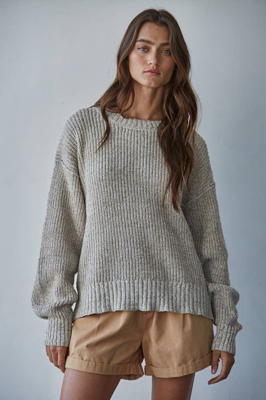 Cotton Ribbed High Mock Neck Sweater