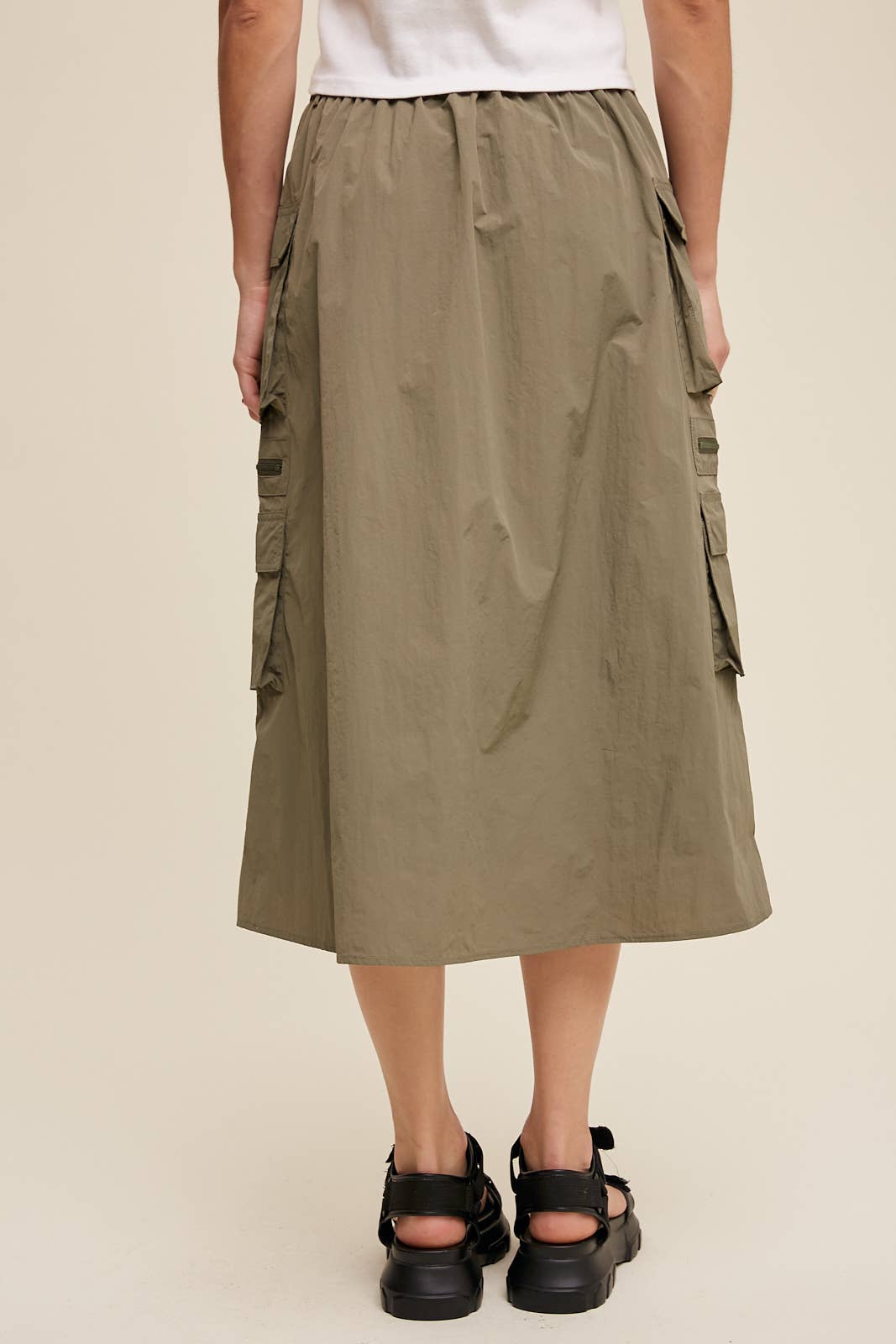 Parachute Button-Front Cargo Midi Skirt