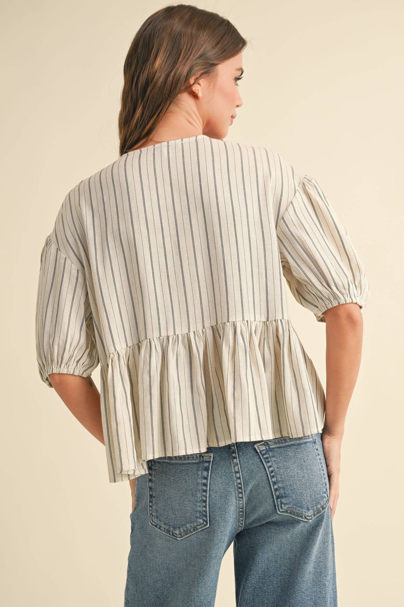 Striped Blouse with Front Tie