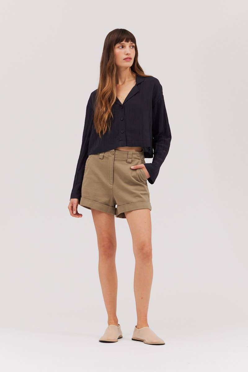 Long Sleeve Button Down Crop Top