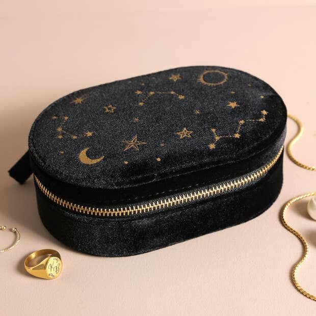 Starry Night Printed Velvet Jewelry Case in Black