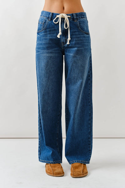 Drawstring Waist Straight-Leg Jeans