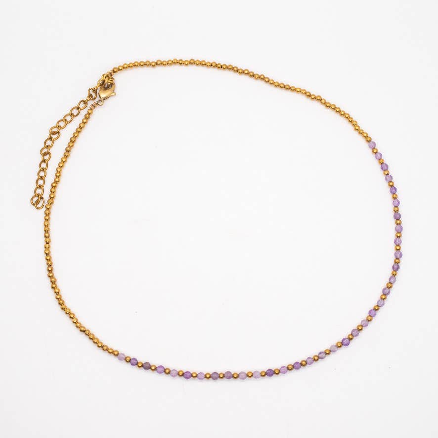 Simple Beaded Faceted Stone Necklace