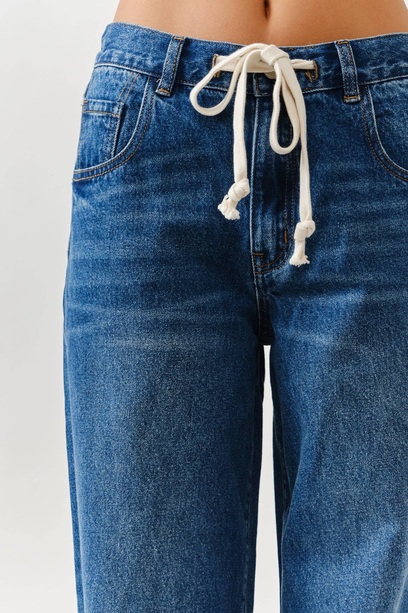 Drawstring Waist Straight-Leg Jeans