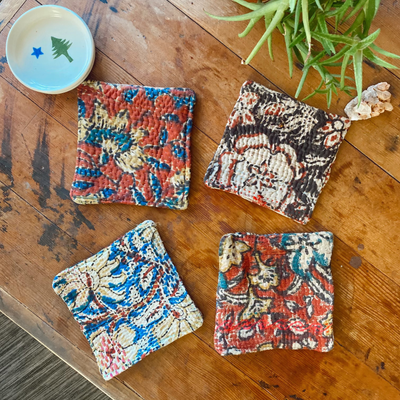 Upcycled Coasters Made from Old Cotton Kanthas