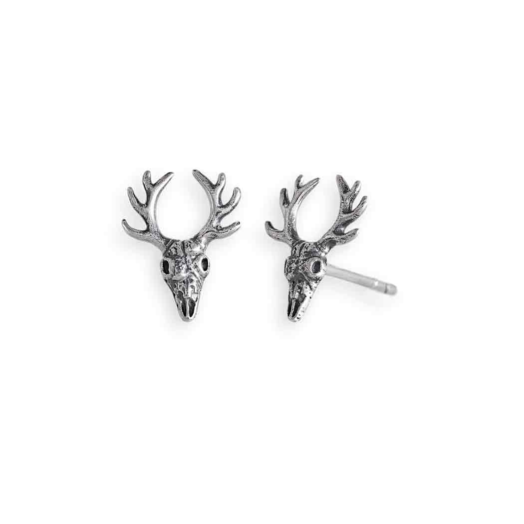 Sterling Silver Deer Skull Post Earrings