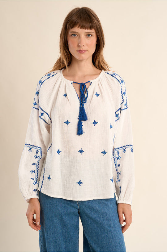 Cotton Gauze Embroidered Blouse