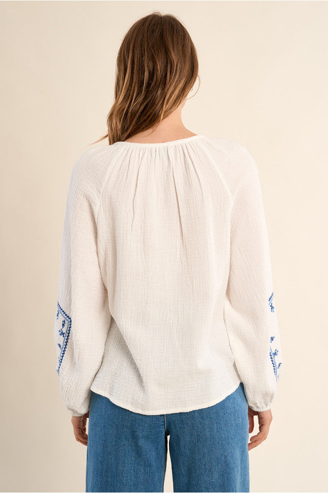Cotton Gauze Embroidered Blouse