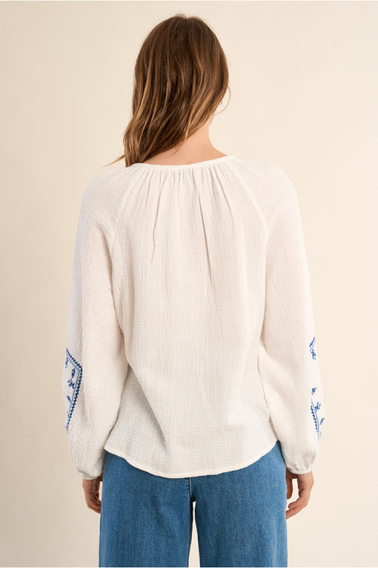 Cotton Gauze Embroidered Blouse