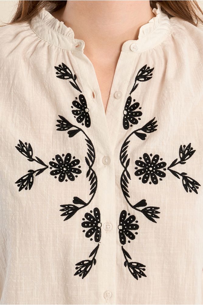 Cotton Blouse With Black Embroidery