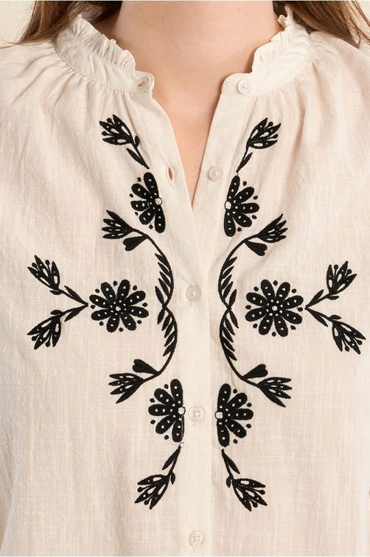 Cotton Blouse With Black Embroidery
