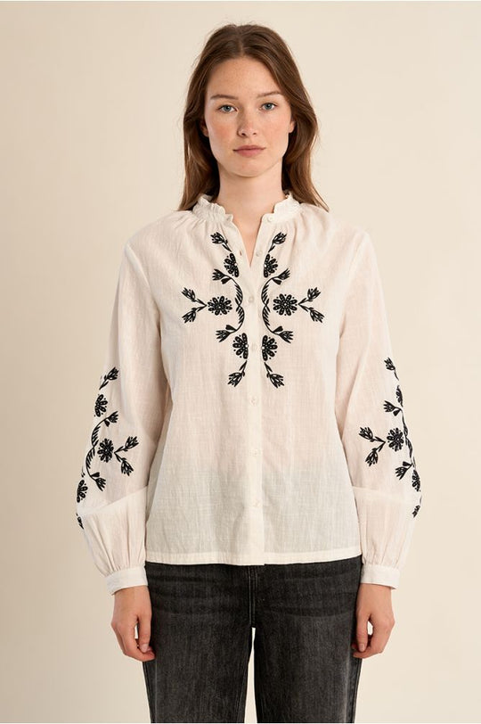 Cotton Blouse With Black Embroidery