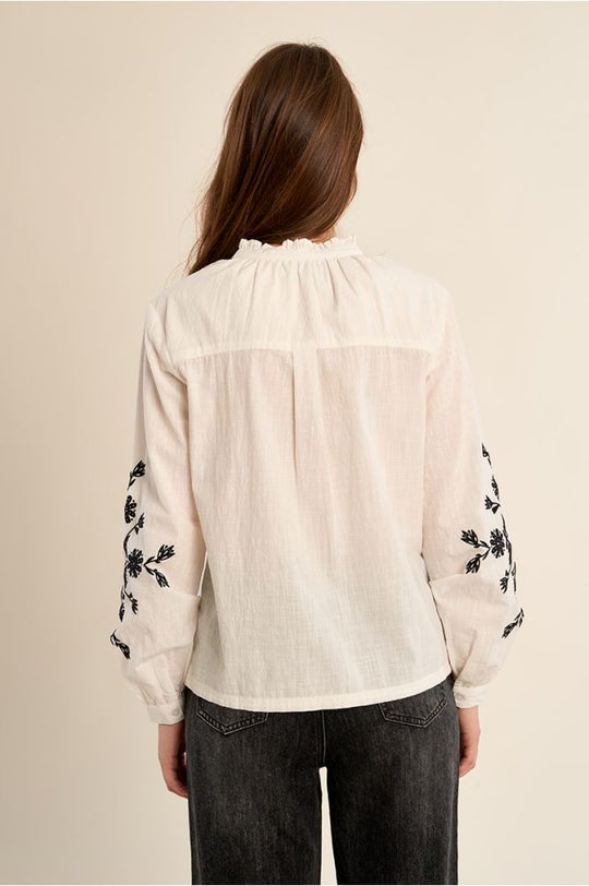 Cotton Blouse With Black Embroidery