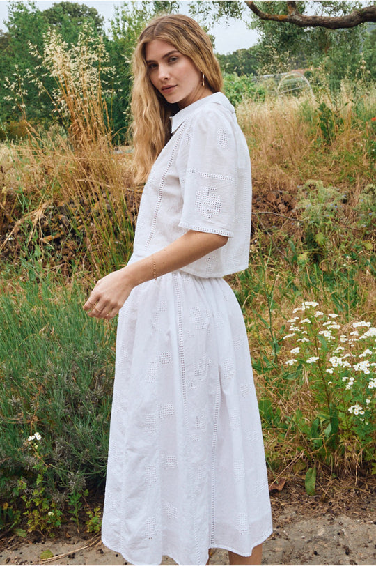 White Open Work Embroidered Skirt