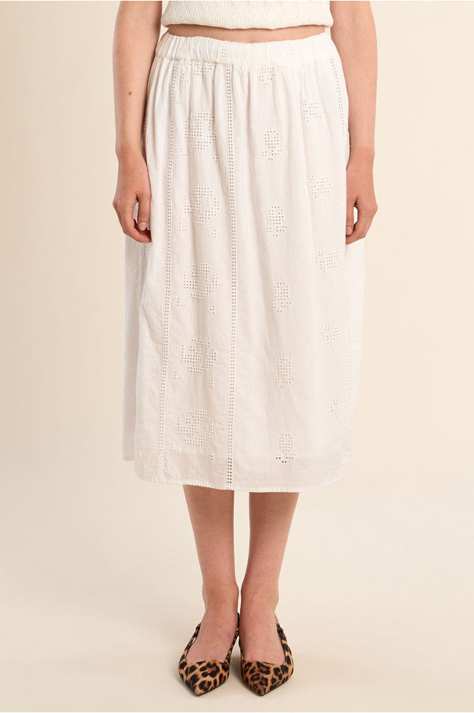 White Open Work Embroidered Skirt