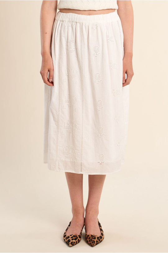 White Open Work Embroidered Skirt