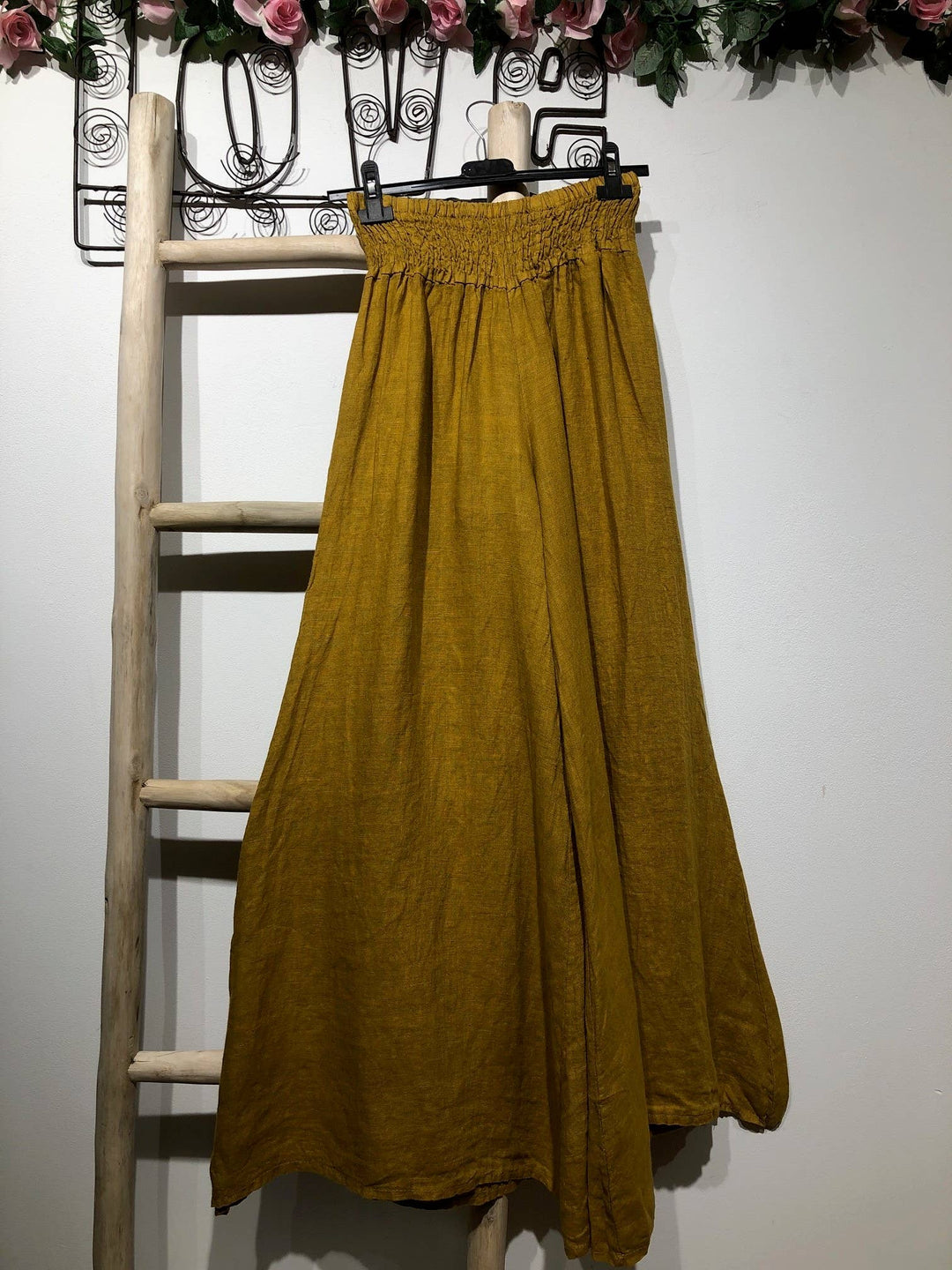 Flared Linen Pants w/ Wide Waistband