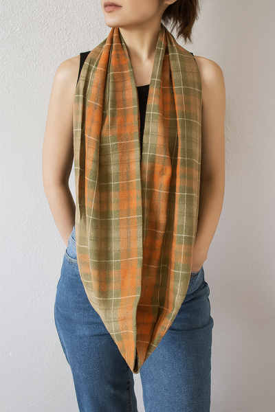 Olive Plaid Infinity Scarf with Zipper Pocket